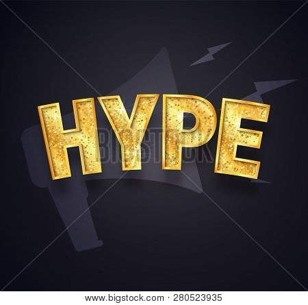 Gold Hype Text Isolated Vector Icon On Dark Background.