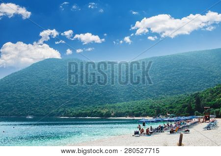 Antisamos Beach Kefalonia Island, Greece. Beautiful Sea Bay Of Antisamos On Kefalonia Island, Greece