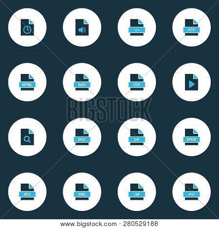 Document Icons Colored Set With File Jsp, Search File, File Eps And Other Markup Language Elements. 