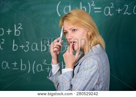 Back To School. Teachers Day. Home Schooling. Thougtful Woman. Study And Education. Modern School. K