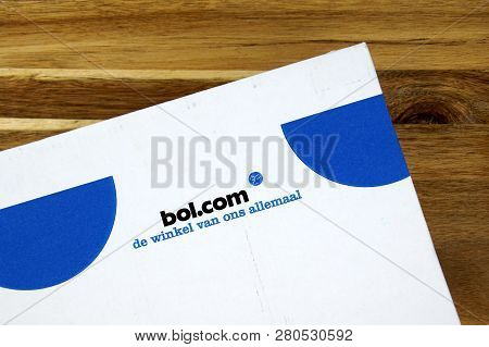 Amsterdam, The Netherlands - Januari 25, 2019:  Bol.com Shipping Delivery Box On A Wooden Floor.