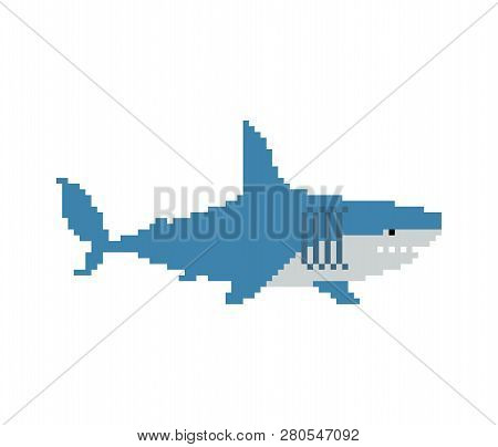 Shark Pixel Art. Marine Predator 8 Bit. Graphics Old Game