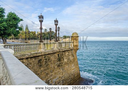 Remnants Of The City Walls With The Landscaped Walk And Public Park Of The Historic Center La Alamed