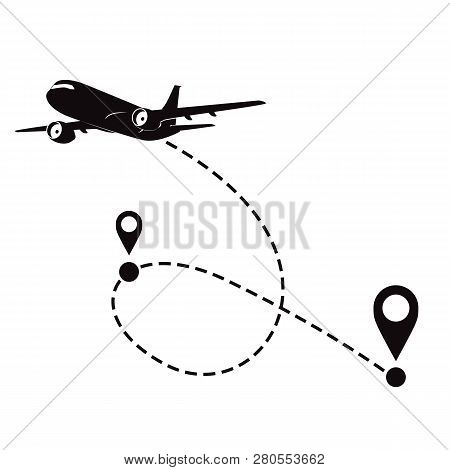Airplane Fligth Route Or Air Plane Destination Line Path.