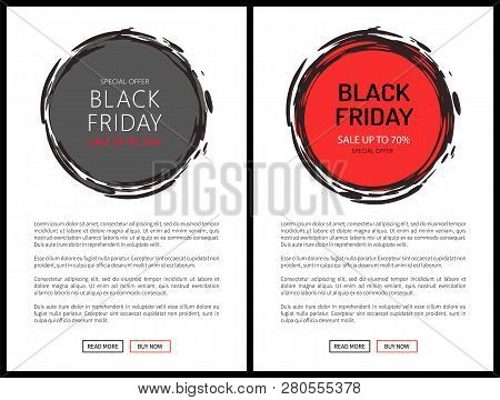 Promo Posters On Black Friday Sale Vector Web Banners. Online Pages With Round Labels In Sketch Styl