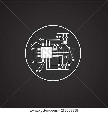 Micro Processor Chip On Black Background Icon