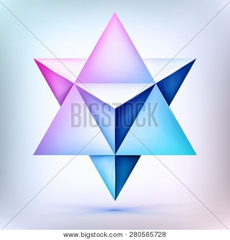 3d Merkaba, Esoteric Crystal, Sacral Geometry Shape, Volume Star, Mesh Form, Abstract Vector Object