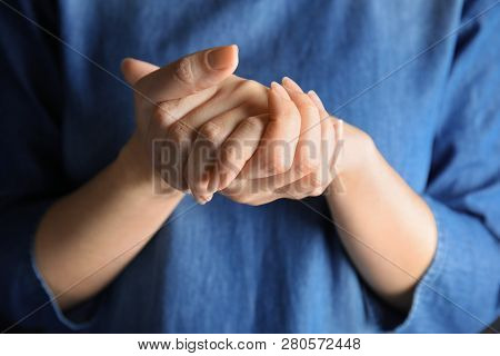 Woman Showing Word Believe, Closeup. Sign Language