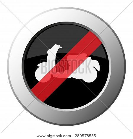 Scooter - Ban Round Metallic Push Button With White Icon On Black And Diagonal Red Stripe