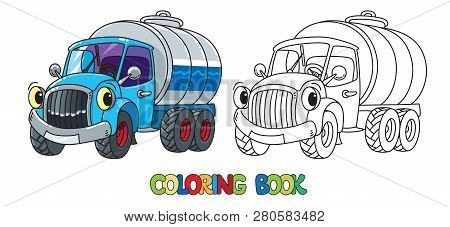 Funny Small Milk Truck With Eyes. Coloring Book