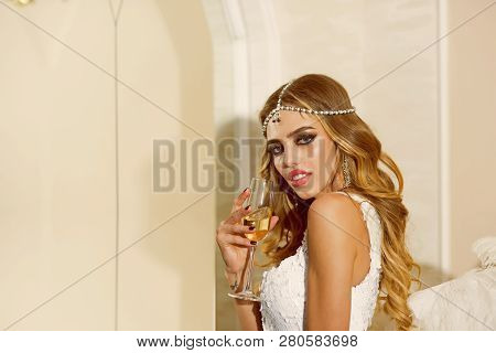 Woman Hold Alcohol Drink In Glass. Sensual Girl Enjoy Wine Alcohol Drink. Making Life More Enjoyable