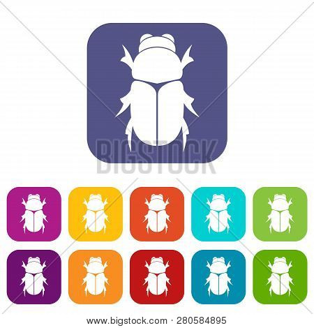 Chafer Beetle Icons Set Illustration In Flat Style In Colors Red, Blue, Green, And Other