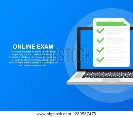 Online Exam, Checklist And Pencil, Choosing Answer, Questionnaire Form, Taking Test. Vector Stock Il