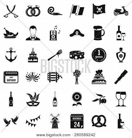 Alcohol Icons Set. Simple Style Of 36 Alcohol Icons For Web Isolated On White Background
