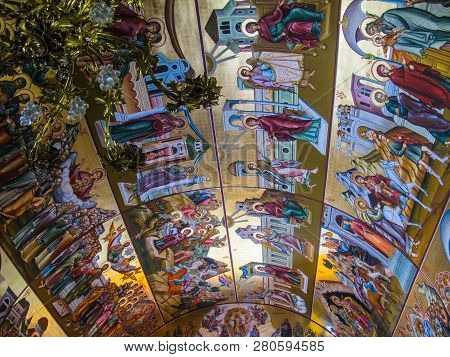 Pothia, Kalymnos / Greece - September 13 2014: The Ceiling Of Orthodox Church Of Saint Savvas, Of Th