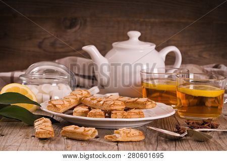 Puff Pastry Cookies With Jam On White Dish.