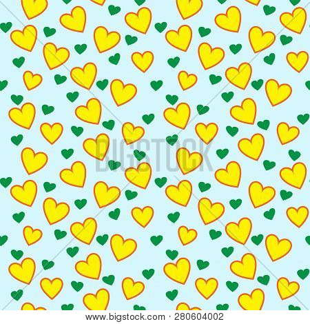 Yellow And Green Hearts Seamless Pattern Illustration Valentines Day Background