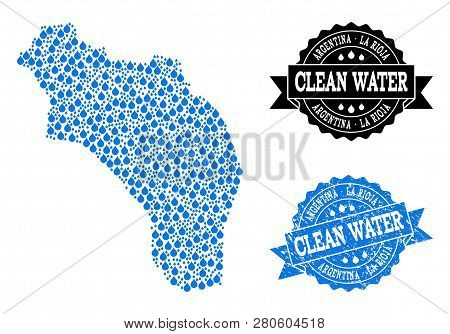 Map Of Argentina - La Rioja Vector Mosaic And Clean Water Grunge Stamp. Map Of Argentina - La Rioja 