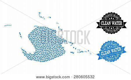 Map Of Juventud Island Vector Mosaic And Clean Water Grunge Stamp. Map Of Juventud Island Designed W