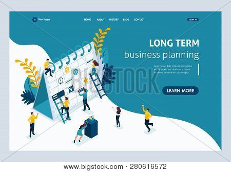 Website Template Landing Page Isometric Concept Creating A Long-term Business Planning Strategy. Eas