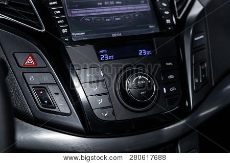 Novosibirsk, Russia - January 25, 2018:  Hyundai Elantra, Close-up Of The Dashboard. Photography Of 