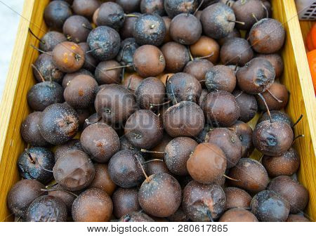 Frozen Pear Fruits At Local Market In Mohe County, China.