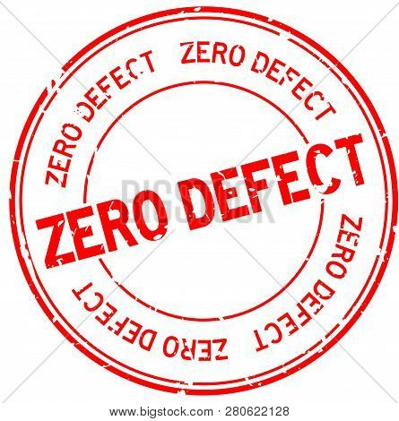 Grunge Red Zero Defect Word Round Rubber Seal Stamp On White Background