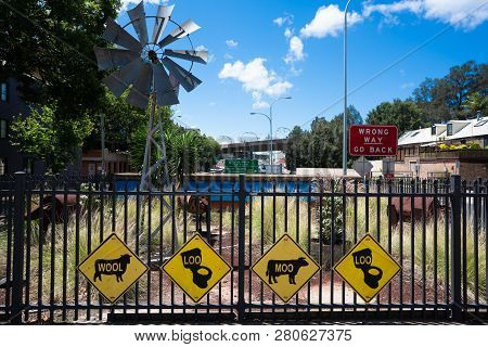Woolloomooloo Neighbourhood Entrance Sign With Name Written On Several Road Signs Sydney Nsw Austral