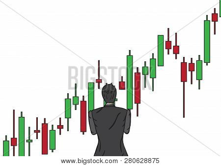 Businessman Back View Standing Looking At Candle Stick Graph Stock Market Vector Illustration