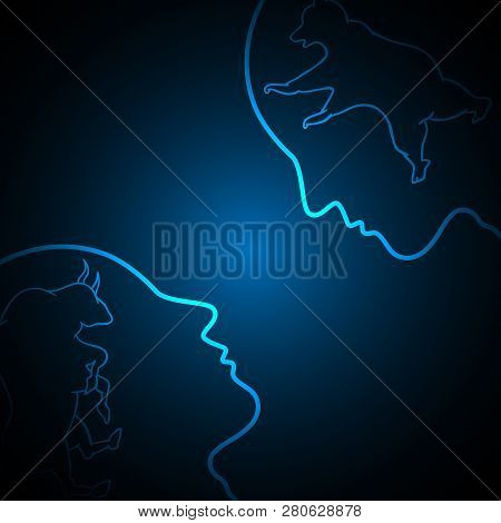 Bull And Bear Financial Business Stock Market Human Head Vector Illustration