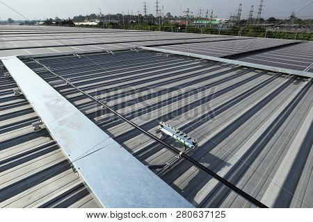 Solar Pv Rooftop With Facilities Including Electrical Wire Way Water Pipe And Ground Station