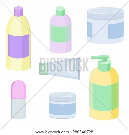 Vector Set Of Cosmetics Images. Dispenser Pigs, Tubes And Cans