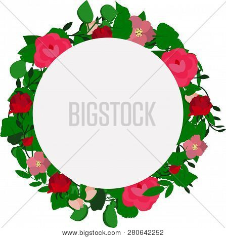 Vector Wreath Of Leaves And Pink Flowers