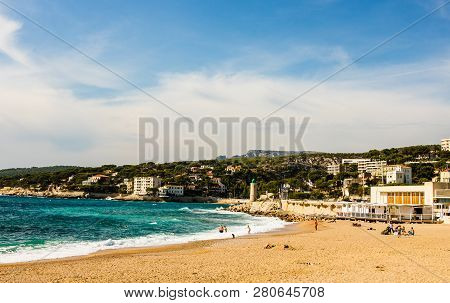 Ajaccio Old City Center Coastal Cityscape With Palm Trees And Typical Old Houses, Corsica, France, M