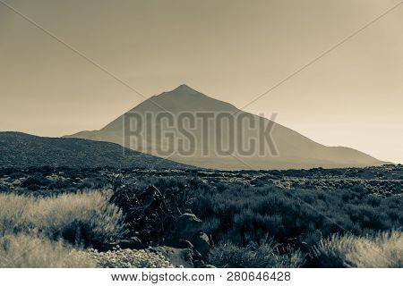 Vew Of The Teide Volcano. Viewpoint: Mirador Caramujo. Canary Islands. Tenerife. Spain. Stylization.