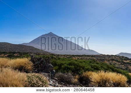 Vew Of The Teide Volcano. Viewpoint: Mirador Caramujo. Canary Islands. Tenerife. Spain.