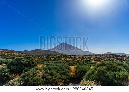 Vew Of The Teide Volcano. Viewpoint: Mirador Caramujo. Canary Islands. Tenerife. Spain.