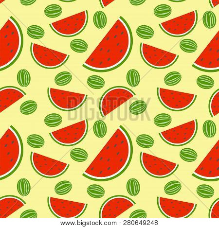 Watermelon Seamless Pattern Illustration Yellow Background Summer Vibes