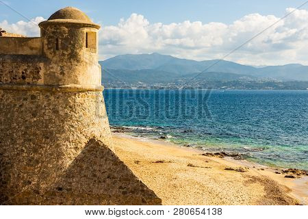 View On The Tower Of Citadel Miollis And The Sea In Ajaccio On Corsica Island, France.
