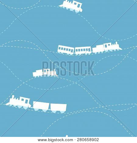 Seamless Flat Cartoon Vector Pattern With Retro Locomotive