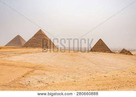 The Great Pyramids Of Giza Desert Near Cairo In Egypt Unesco Cultural Heritage