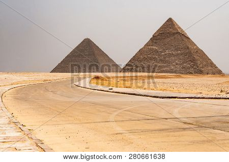 The Great Pyramids Of Giza Desert Near Cairo In Egypt Unesco Cultural Heritage