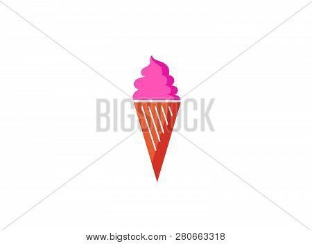 Tasty Cone Of Ice Cream With Strawberry  And Vanilla With Chocolat Flavored Logo Design