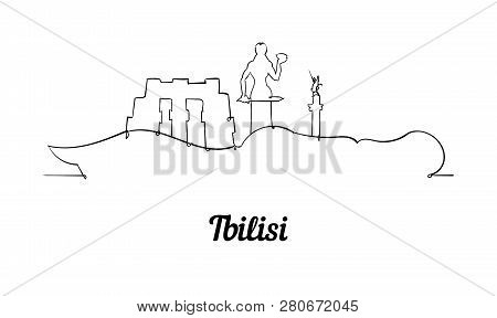 One Line Style Tbilisi Skyline. Simple Modern Minimaistic Style Vector.