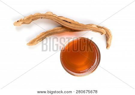 Reishi Medical Mushroom Tea Isolated On White Background From Above. Superfood.