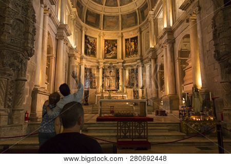 Lisbon, Portugal, June 16, 2018: Detail Of The Inside Of The Jeronimos Monastery Or Abbey In Lisbon,