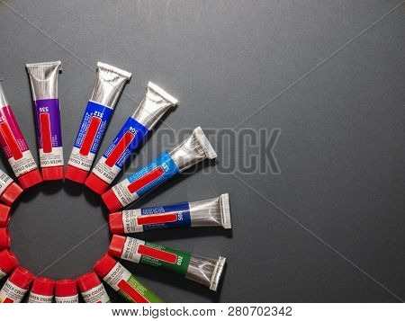 Many Multicolored Tubes With Watercolors Rainbow Colour