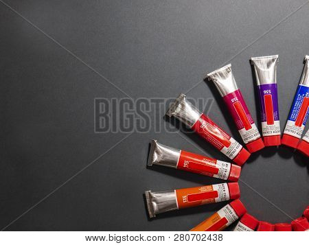 Many Multicolored Tubes With Watercolors Rainbow Colour