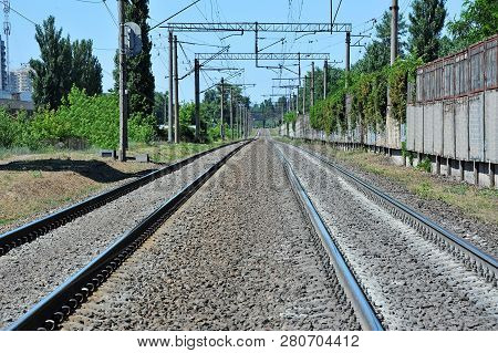 Shot Of Metals And Sleeper On Rail Road Track
