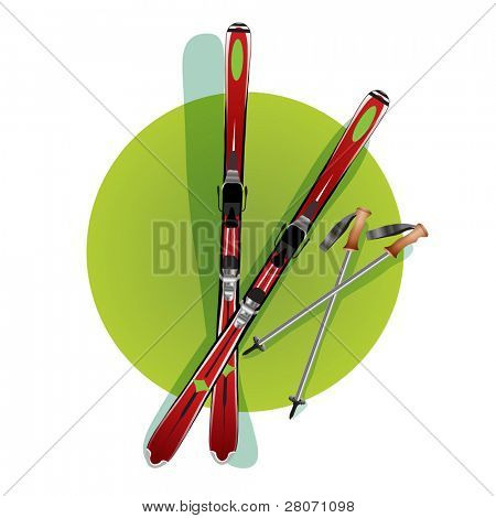 Sport green round icons: alpine skiing